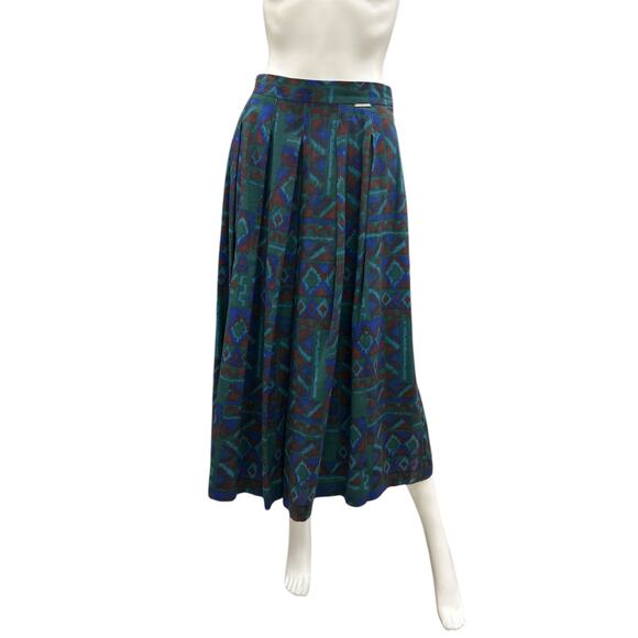 VTG Geiger Skirt Women’s SZ L A-Line Pockets Side Zipper Green Blue And Brown - Picture 2 of 5
